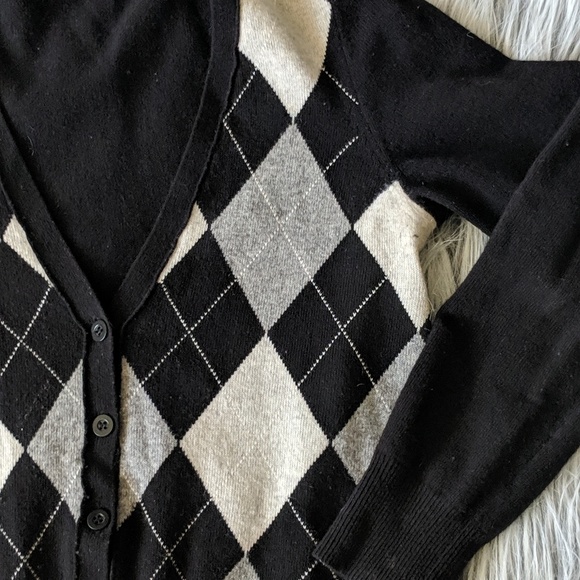 J Crew Vneck Argyle Cardigan B&W - Picture 4 of 5